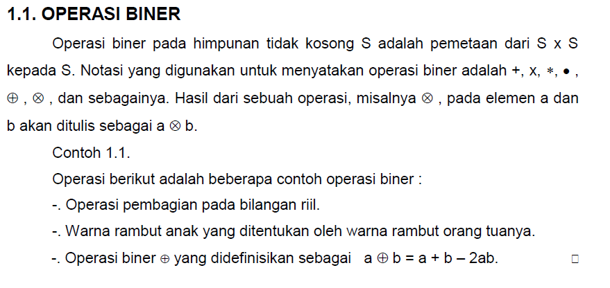 Materi dan Contoh Soal Struktur Aljabar Operasi Biner Matematika