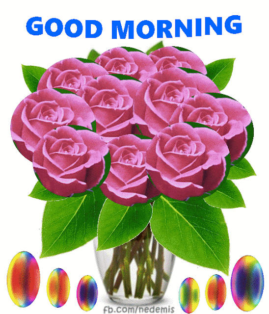 Pink roses, good morning gif