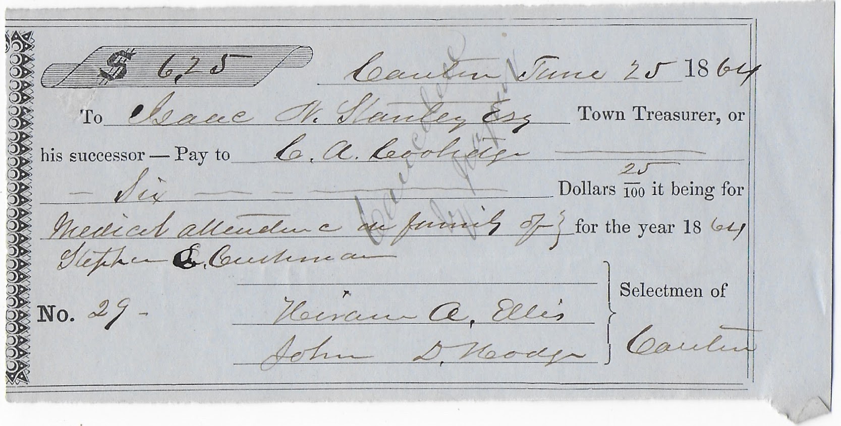 Heirlooms Reunited June 1864 Canton, Maine, Document Hiram A. Ellis; John D. Hodge; Isaac N