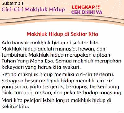 kunci jawaban kelas 3 tema 1 Subtema 1 Ciri-ciri Makhluk Hidup www.simplenews.me