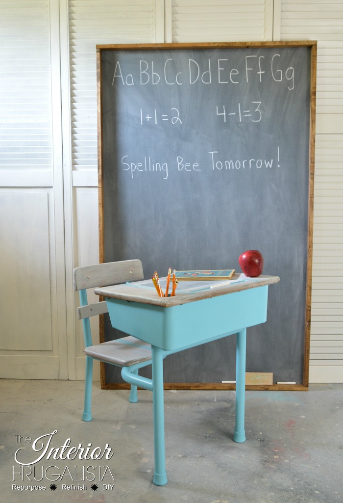 Vintage Metal Classroom Desk Painted Aqua Interior Frugalista