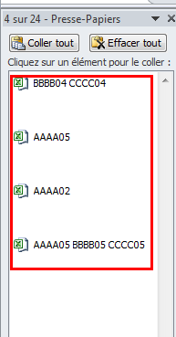 élément copiés dans presse-papiers