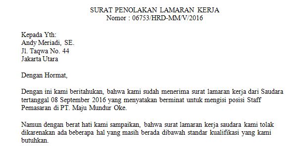 Surat Penolakan Pesanan Yang Baik Dan Benar Contoh Surat