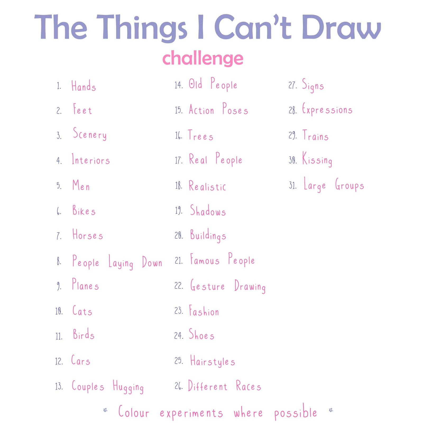 100 Things To Draw List