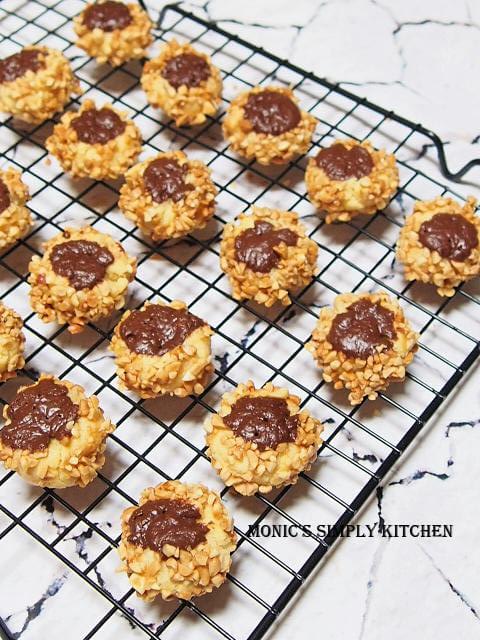 chocolate nut thumbprint cookies