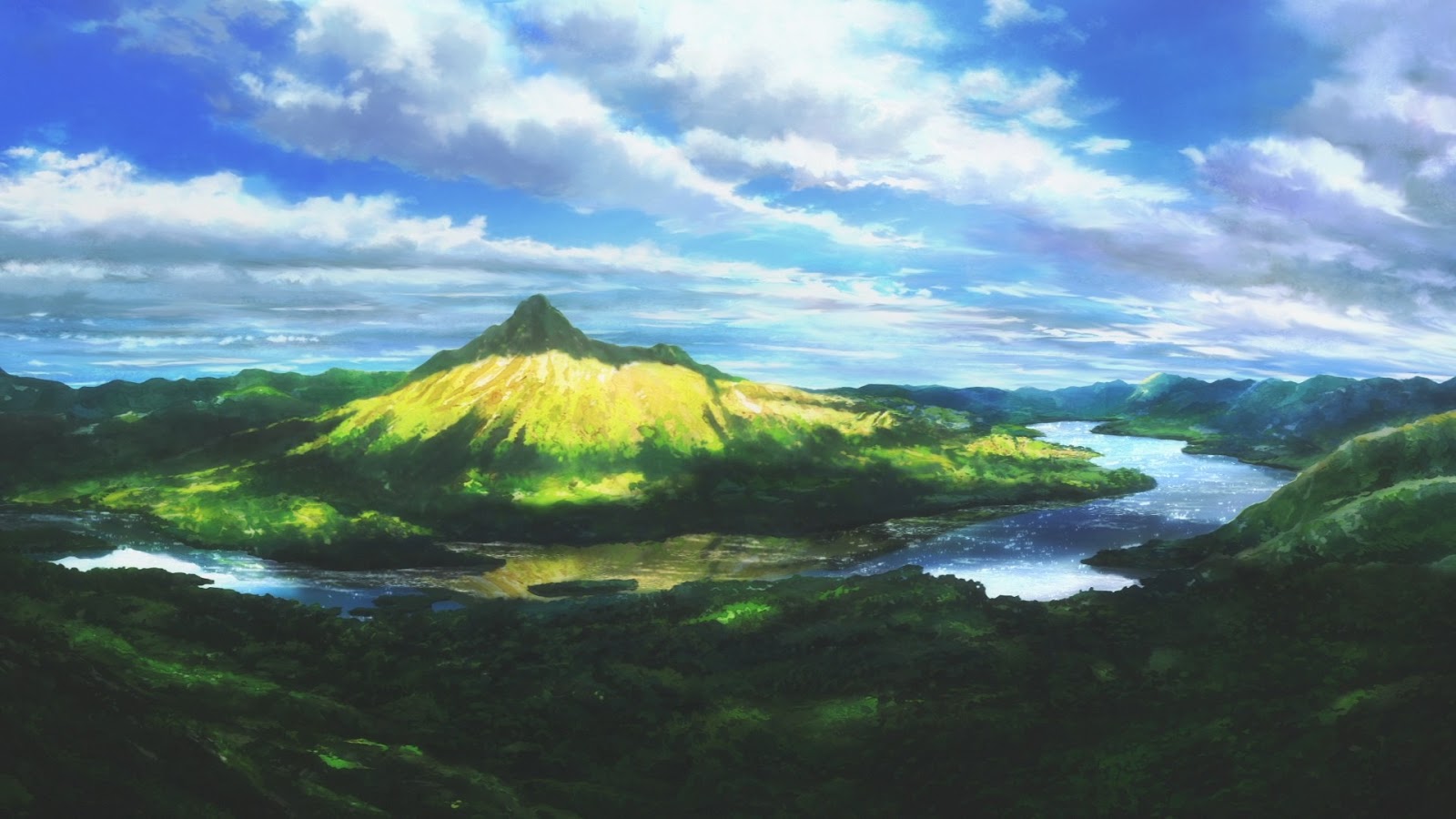 Anime Landscape: Anime Sunny Mountain Background