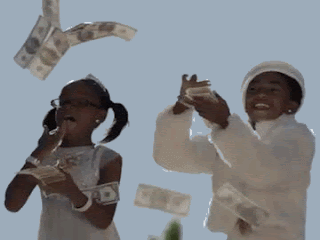 Youngest kids in Blackish series make it rain with dollar bills. Gif representing expenses. eishstudentbudget used this gif to demontrate how money is often spent.