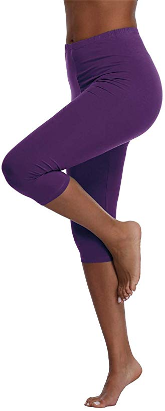 Kotii Women's Lightweight Soft Capri Leggings Crop Leggings 3/4 Stretch ...
