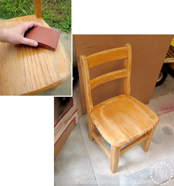 sanding old schoolhouse chair to remove stain