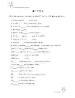 Free Fun Worksheets For Kids: Free Fun Printable English Worksheet for  Class III - Articles