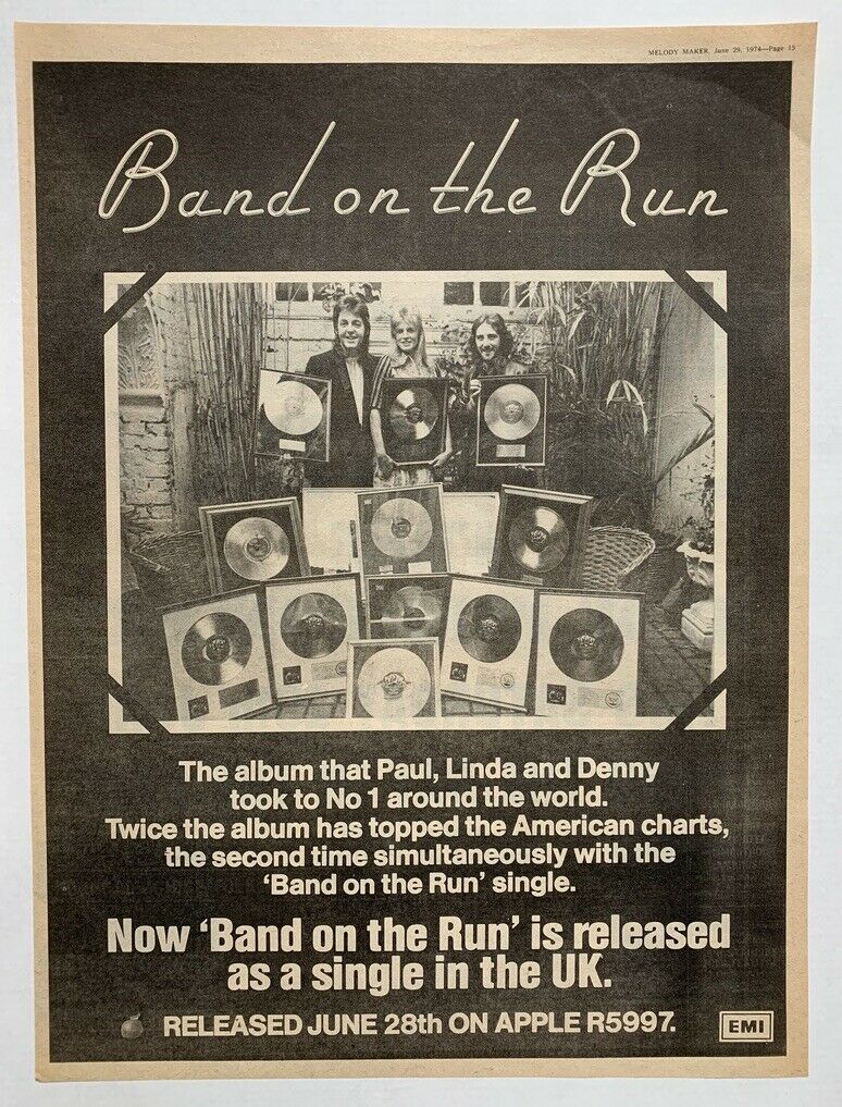 Vintage Paul McCartney and Wings "Band on the Run" ad