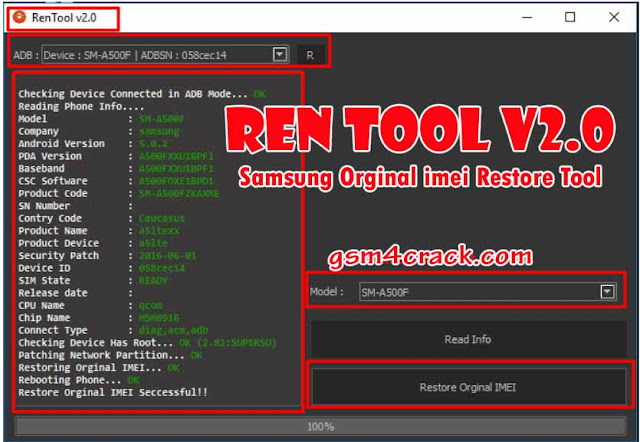 RenTool v2.0 One Click Samsung Orginal Imei Restore Tool RenTool v2.0 One Click Samsung Orginal Imei Restore Tool