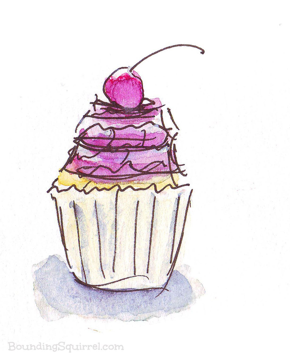 BoundingSquirrelWatercolour Art by Clare Walker Day 28 Sketch Cherry