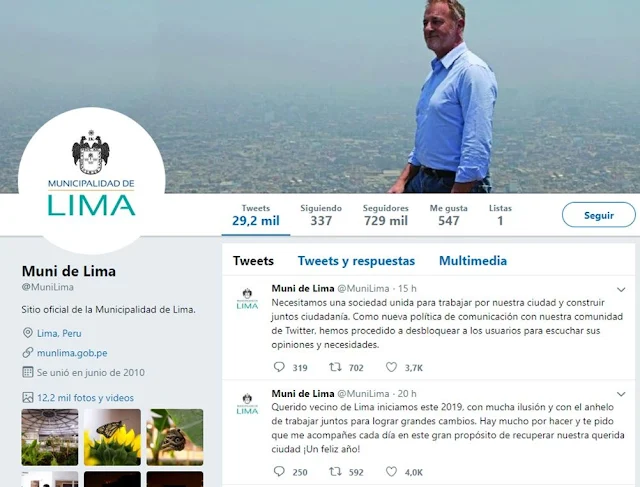 Logotipo de Twitter de la Municipalidad de Lima cambió de color en gestión de Jorge Muñoz