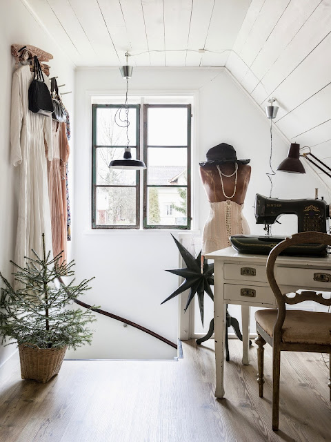 Shabby chic accents in a festive Nordic home