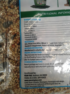 Photo of bird seed bag list of ingredients