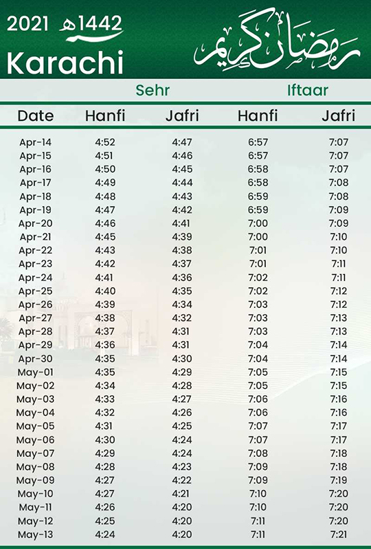 ramadan time table karachi
