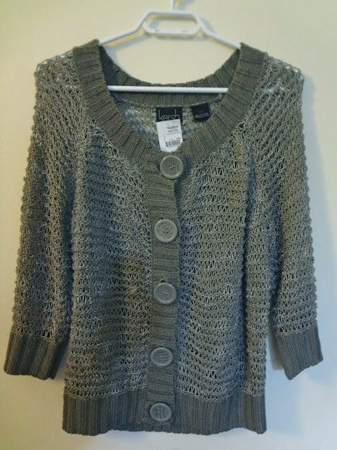 Grey taupe loose knit cardigan with large buttons, Kersh