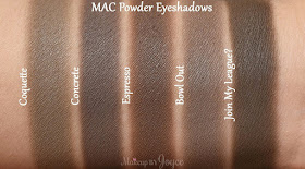 MAC Join My League Bowl Out Concrete Coquette Espresso Eyeshadow Swatches