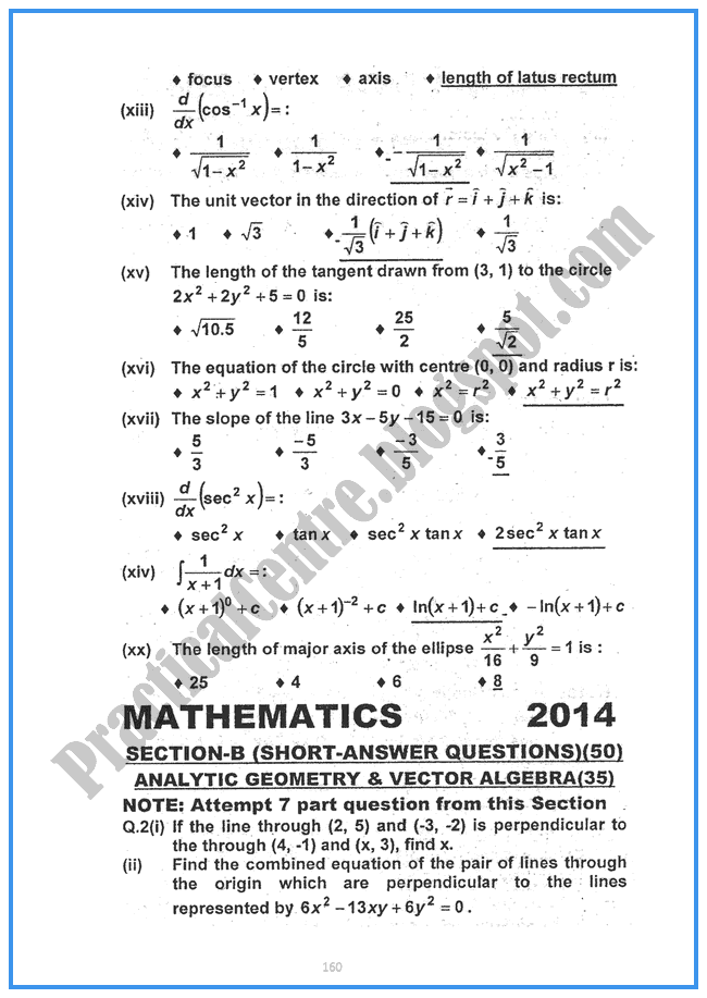 Mathematics-2014-Five-year-paper-class-XII