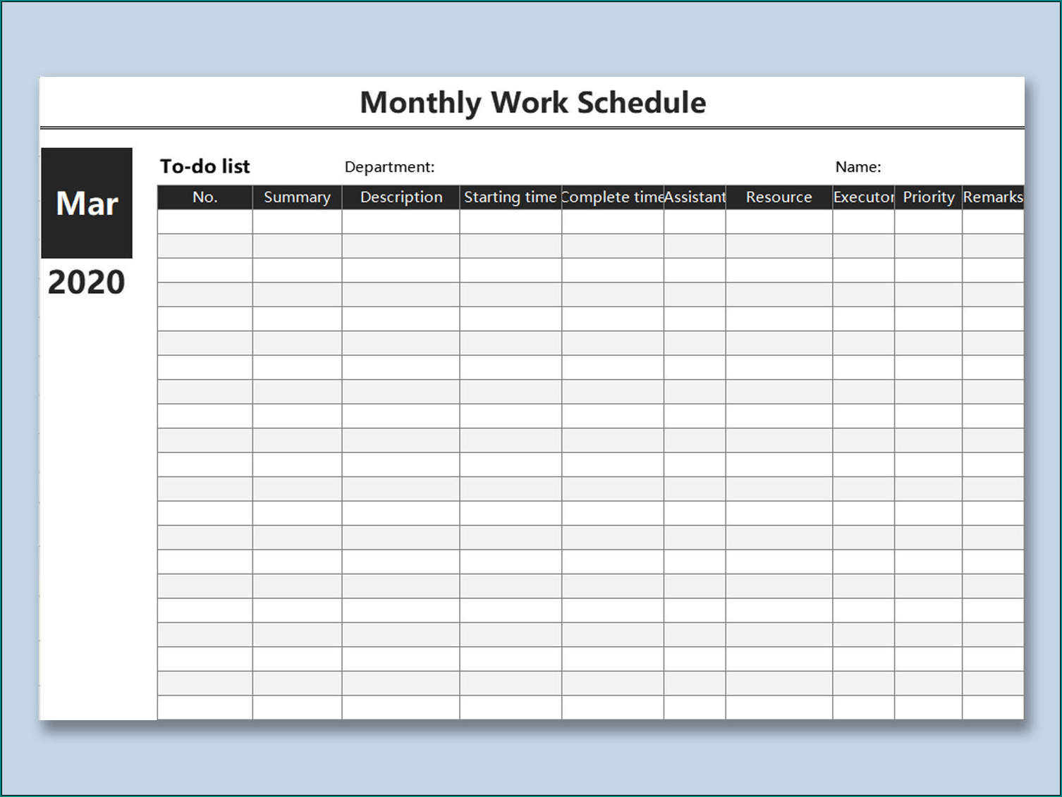 Blank Monthly Work Schedule Template Certificate Letter