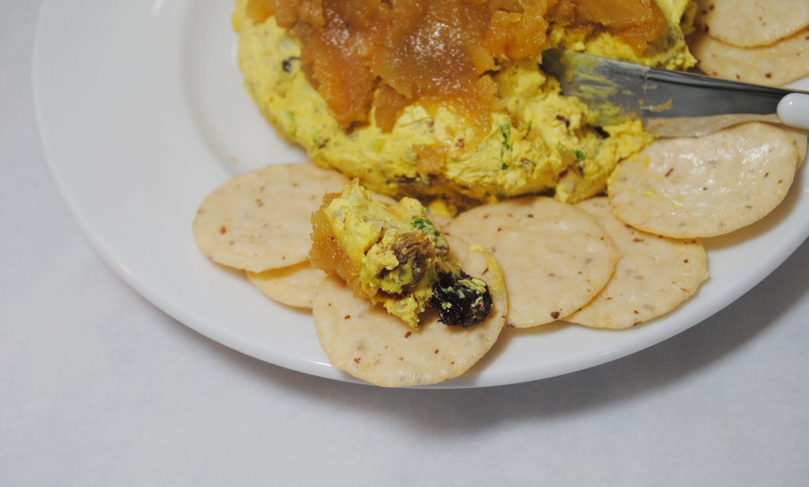 Chez Popine Curried cheese ball with mango chutney