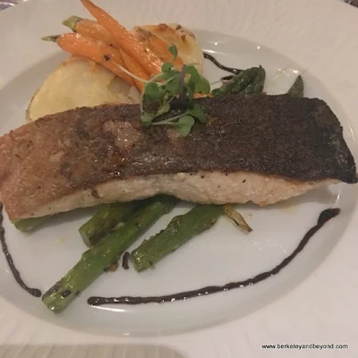 salmon dinner at The Clement Hotel in Palo Alto, California