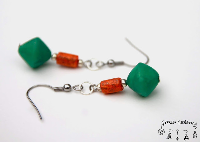 Boucles oreilles pâte polymère Jade vert Stenna Création 