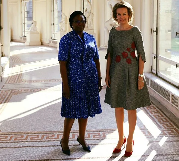 Queen Mathilde met with First Lady Claudine Gbènagnon Talon of the Republic of Benin at the Royal Palace in Brussels