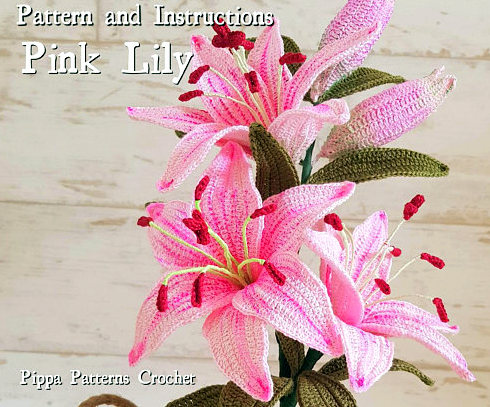 Pink lily flower crochet pattern