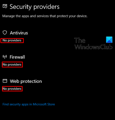 Sicurezza di Windows dice Nessun provider di sicurezza