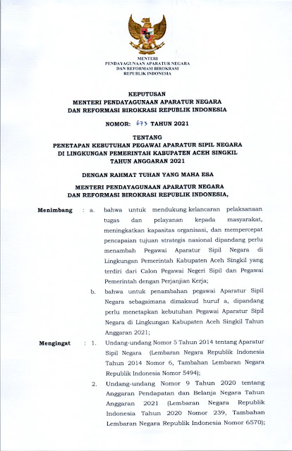 Formasi Asn 2021 Kabupaten Aceh Singkil Dana Milenial