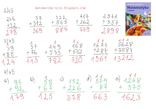 ćw. 2, 3 i 4 str. 45 "Matematyka z plusem 4" - zeszyt ćwiczeń podstawowych