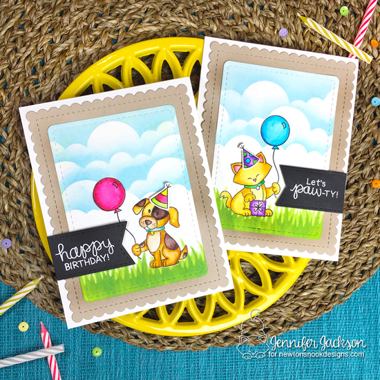 Cat and Dog Birthday cards by Jennifer Jackson using the STAMPtember Exclusive: Let's Pawty Stamp Set by Newton's Nook Designs #newtonsnook #handmade