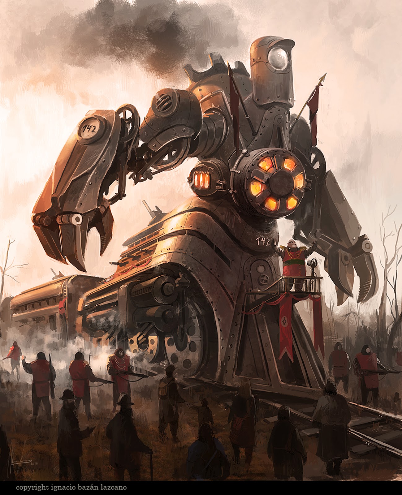 92+Ignacio+Bazan+Lazcano+steampunk+train+tank+giant+robot+mecha+concept+design.jpg