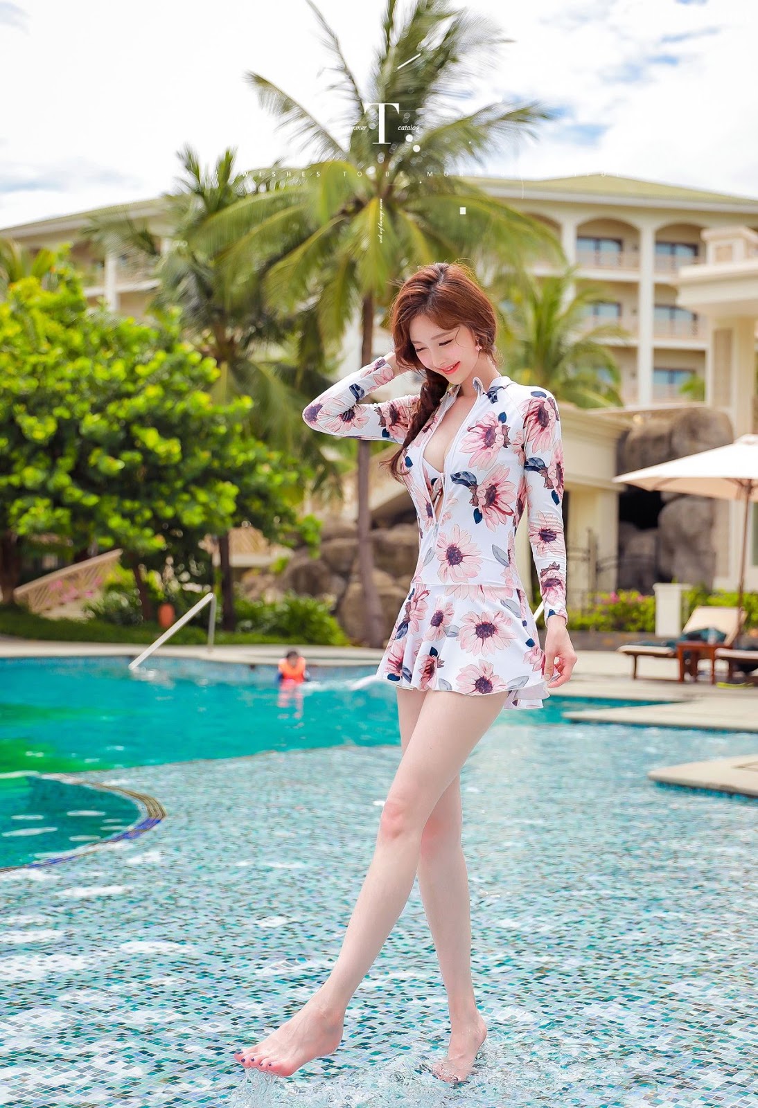 Image Korean Fashion Model - Kim Hee Jeong - Pink Fantasy Flamingo Swimsuit - TruePic.net - Picture-10