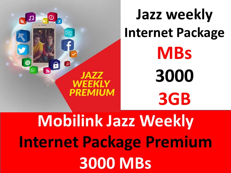 Mobilink Jazz Weekly Package Premium 3000 MBs Jazz Packages