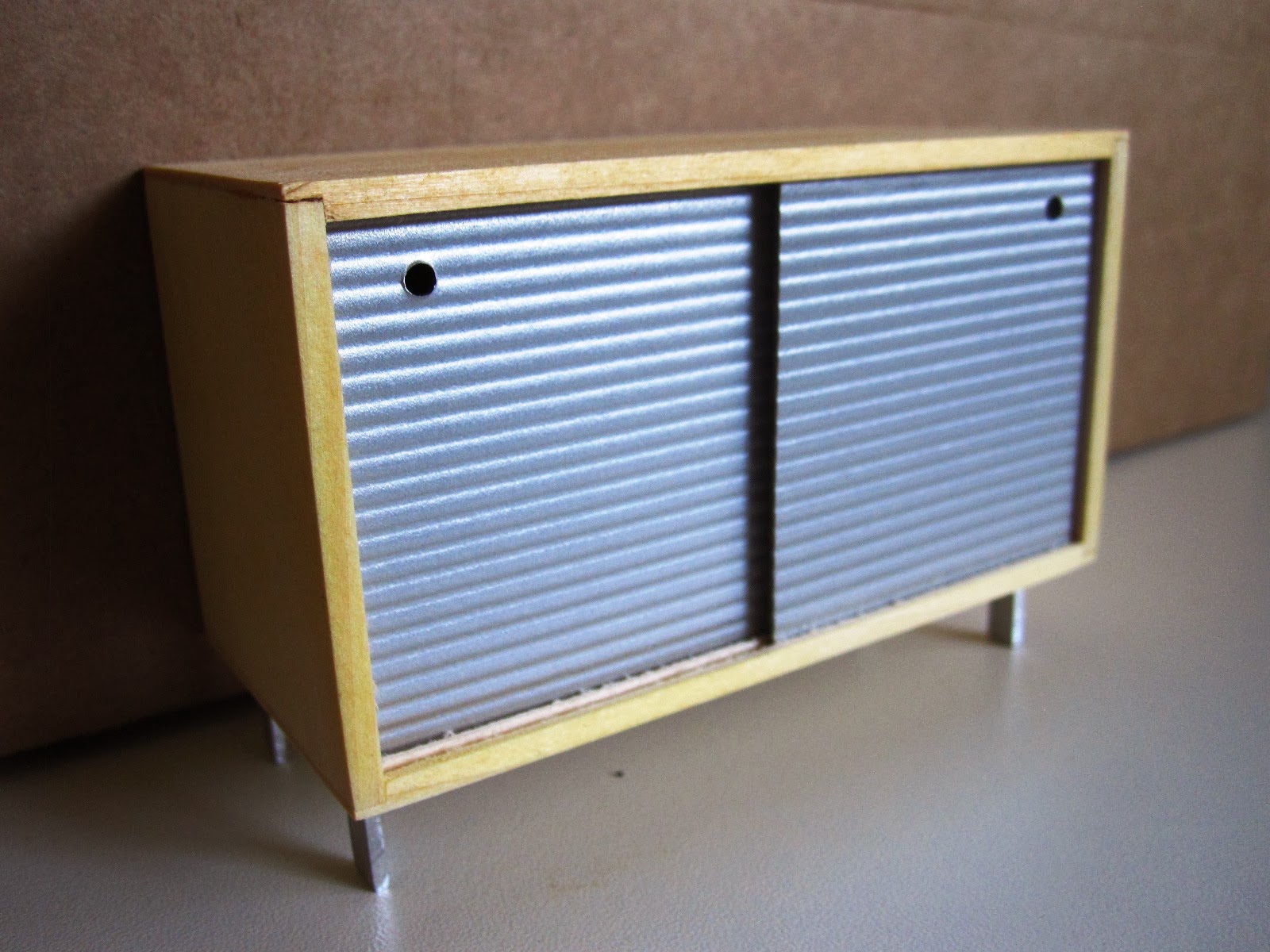 Mod Pod Miniatures' retro credenza with grey sliding doors