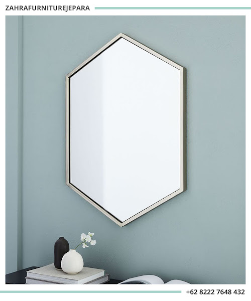 Cermin Minimalis Besi Segi 6 Hexagonal, Cermin Frame Besi