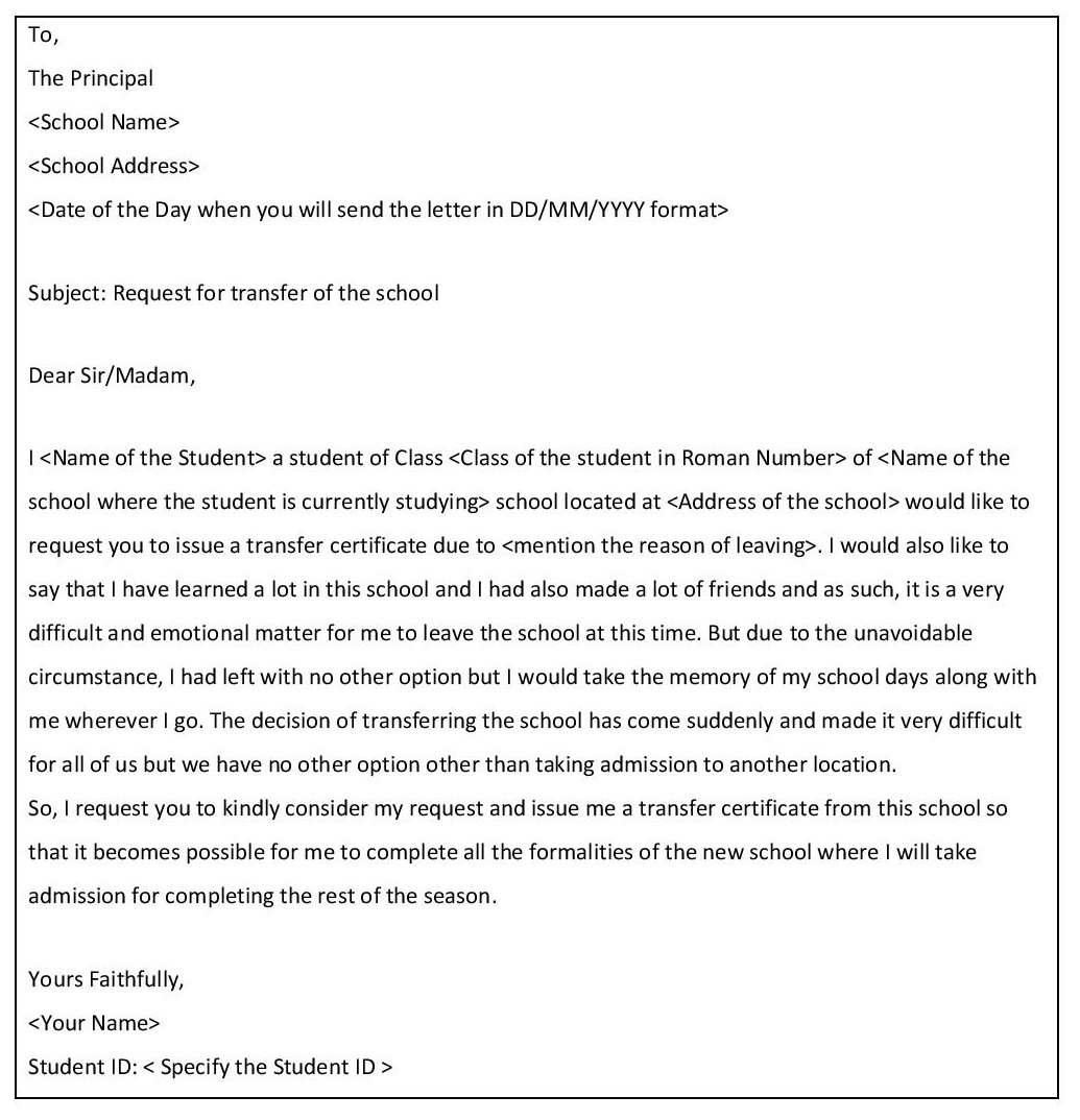 transfer letter template for school format sample and letter of transfer
