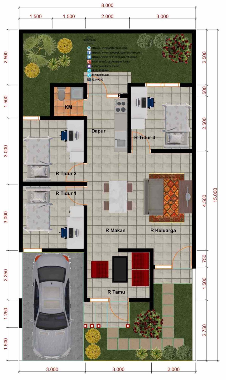 30 Denah Rumah 3 Kamar Modern Minimalis  2022