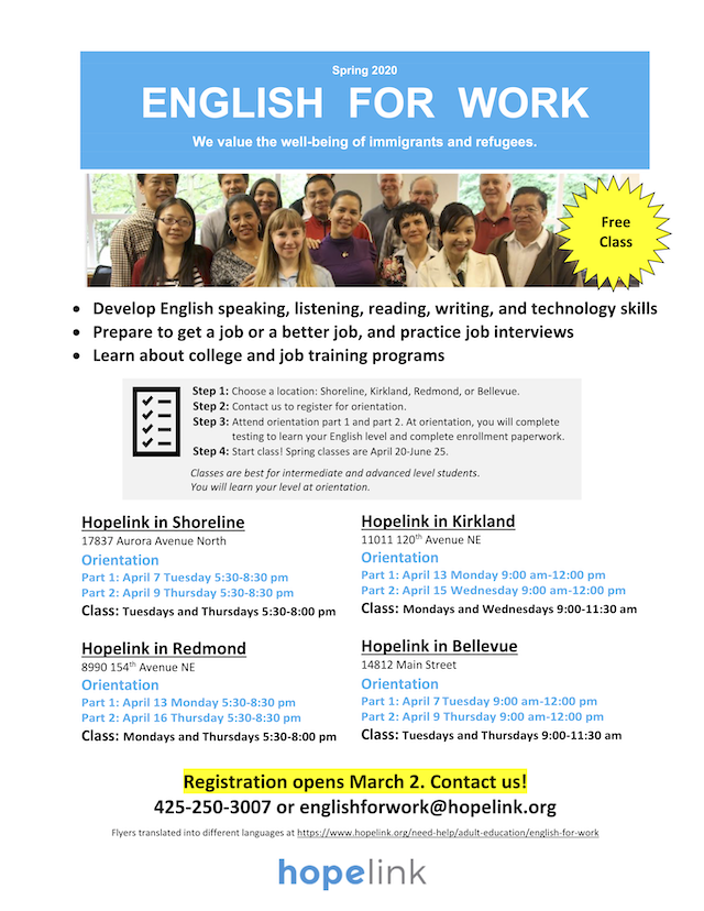 Shoreline Area News: Hopelink's free English for Work program open for  registration