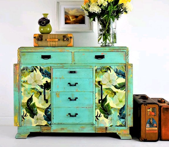 Dishfunctional Designs Upcycled Dressers Painted Wallpapered