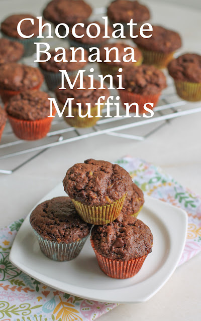 Food Lust People Love: The bananas are very subtle in these chocolate banana mini muffins. What they don’t add in flavor though, they make up for in texture. These little guys are soft, tender and light. And oh, so chocolatey, with both cocoa and chocolate chips. Even if you aren’t typically a fan of bananas, I encourage you to give these muffins a try.