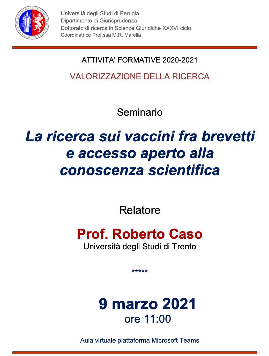 La ricerca sui vaccini fra brevetti e accesso aperto alla conoscenza scientifica: seminario di Roberto Caso