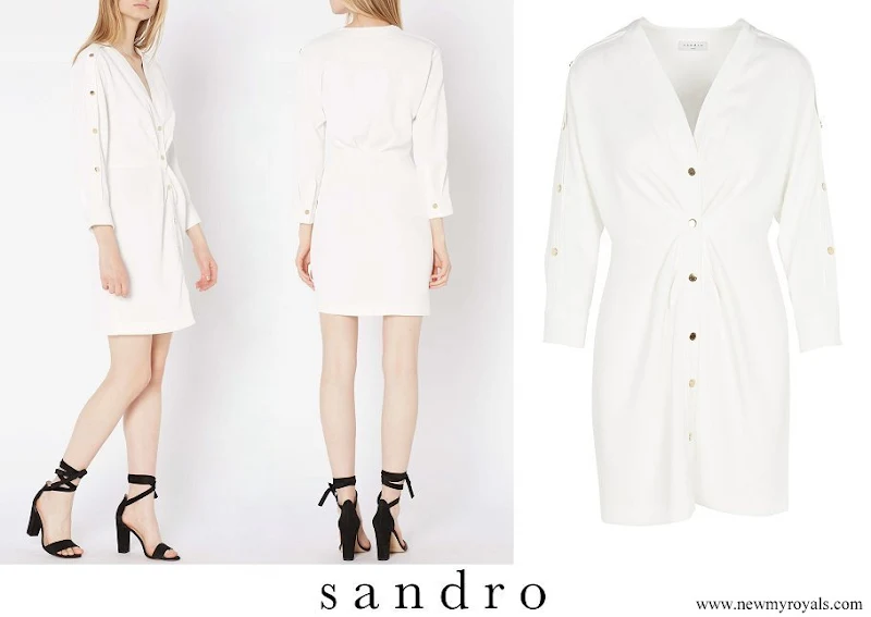 Princess Alexia wore SANDRO Buttoned V-neck Straight Dress