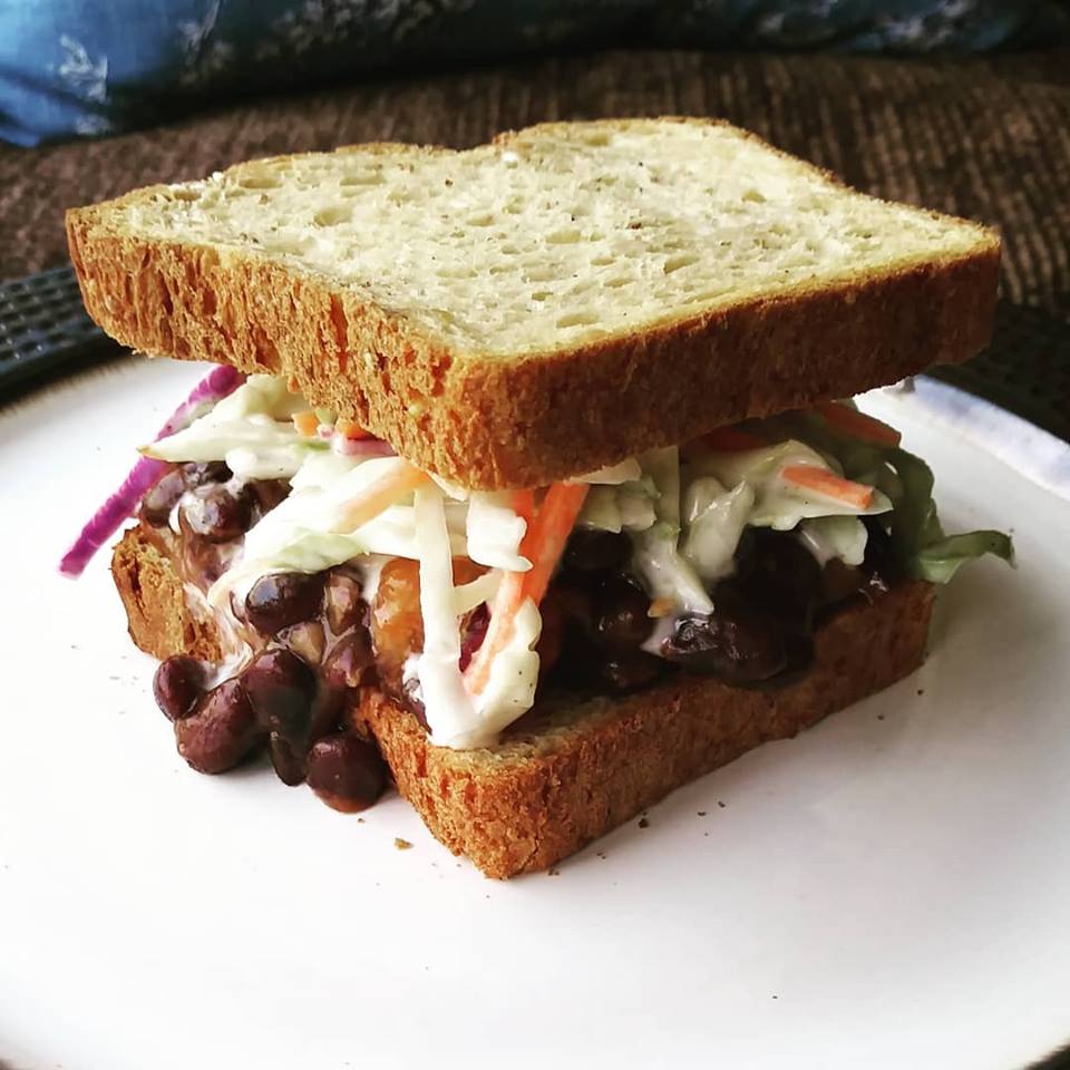 Hawaiian BBQ Baked Bean Sandwich & Coleslaw with Vegan Mayonaise