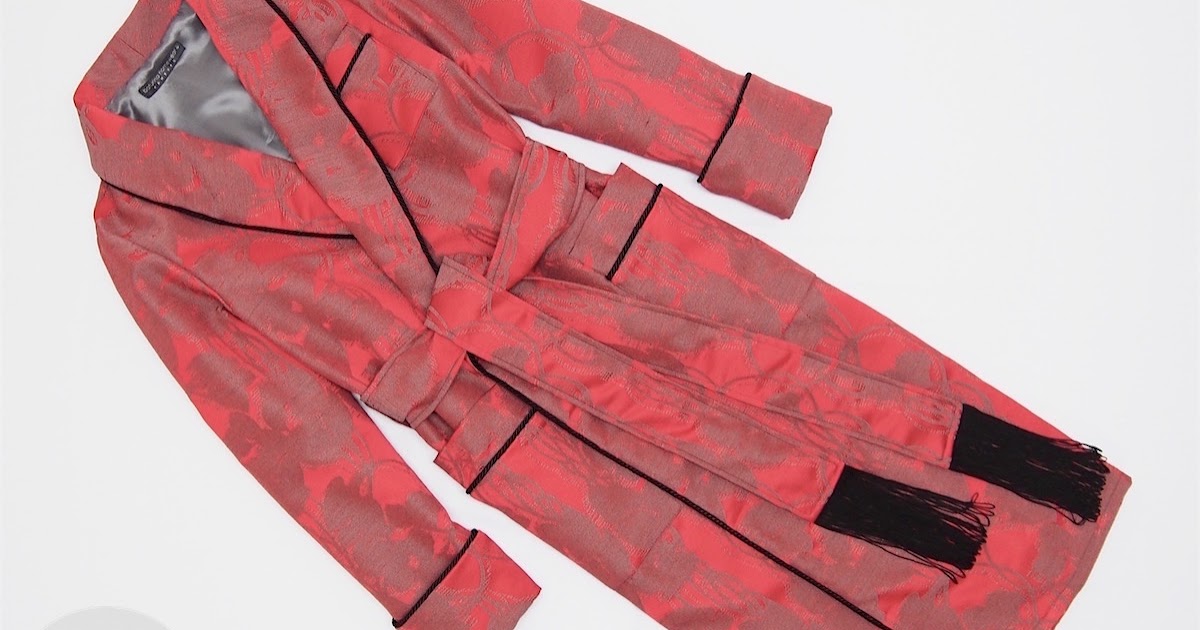 Men's Luxury Red Cotton Robe, Warm SilkLined Long Dressing Gown