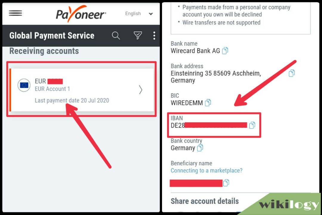 Collecting IBAN from Payoneer euro bank