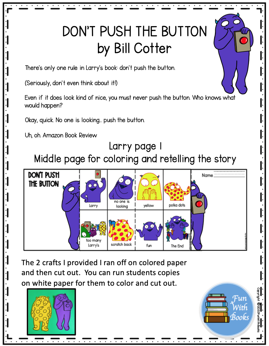 DON'T PUSH THE BUTTON BOOK CRAFT AND CRAFTS Book Units by Lynn